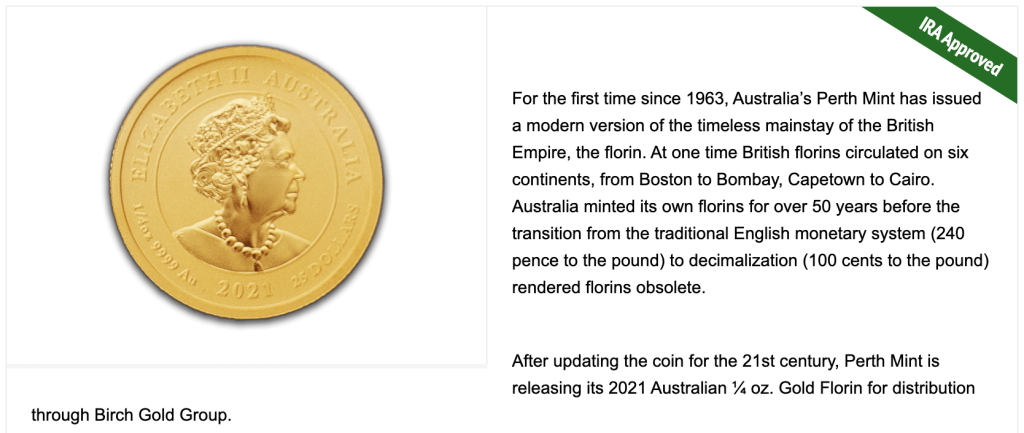 2021 Gold Australian Florin Coin Product Listing
